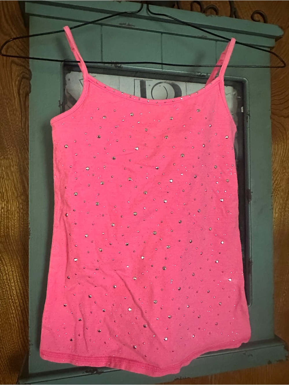 Justice Hot Pink Rhinestone Spaghetti Strap Tank